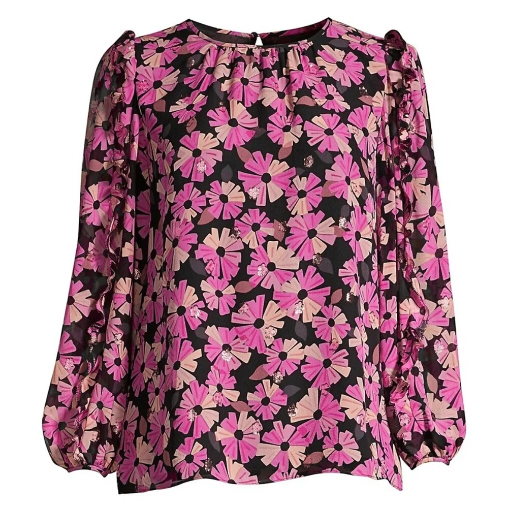 Kate Spade Wallflower Puff Shoulder Chiffon Blouse